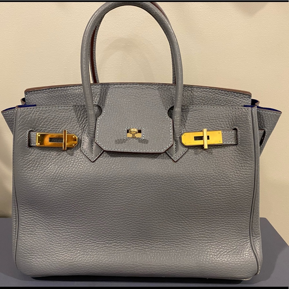 Pale Robins egg blue Birkin like bag